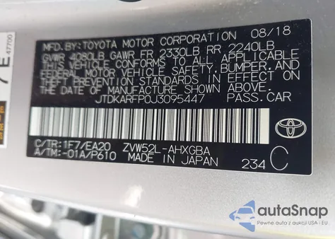 2018 Toyota Prius Prime Advanced z USA, uszkodzony, nr VIN JTDKARFP0J3095447